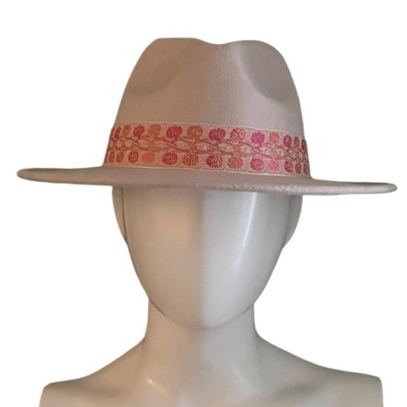 Altar’d State Women's Fedora Hat Beige Pink Feminine Abstract Trim One Size - Picture 1 of 16